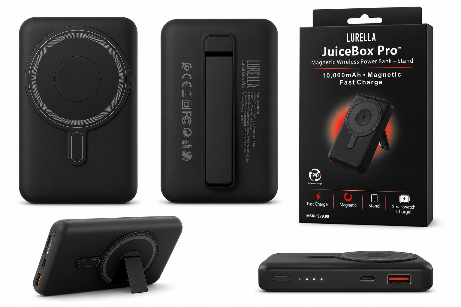 Lurella JuiceBox Pro 10,000mAh Magnetic Wireless Power Bank + Stand