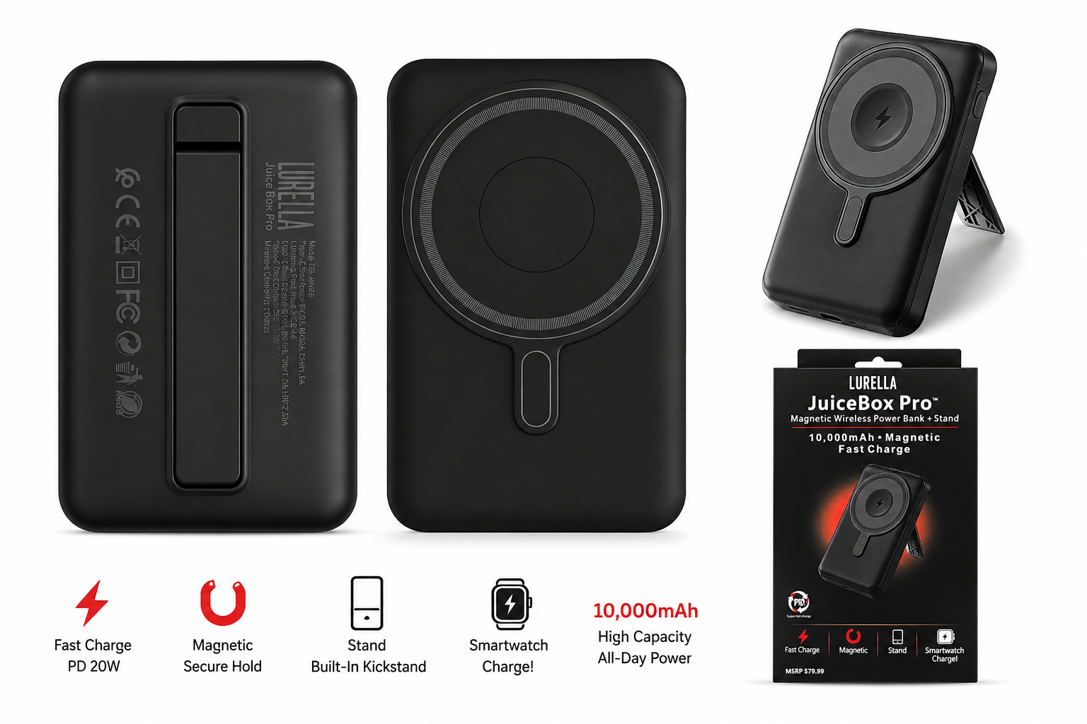 Lurella JuiceBox Pro 10,000mAh Magnetic Wireless Power Bank + Stand