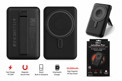 Lurella JuiceBox Pro 10,000mAh Magnetic Wireless Power Bank + Stand