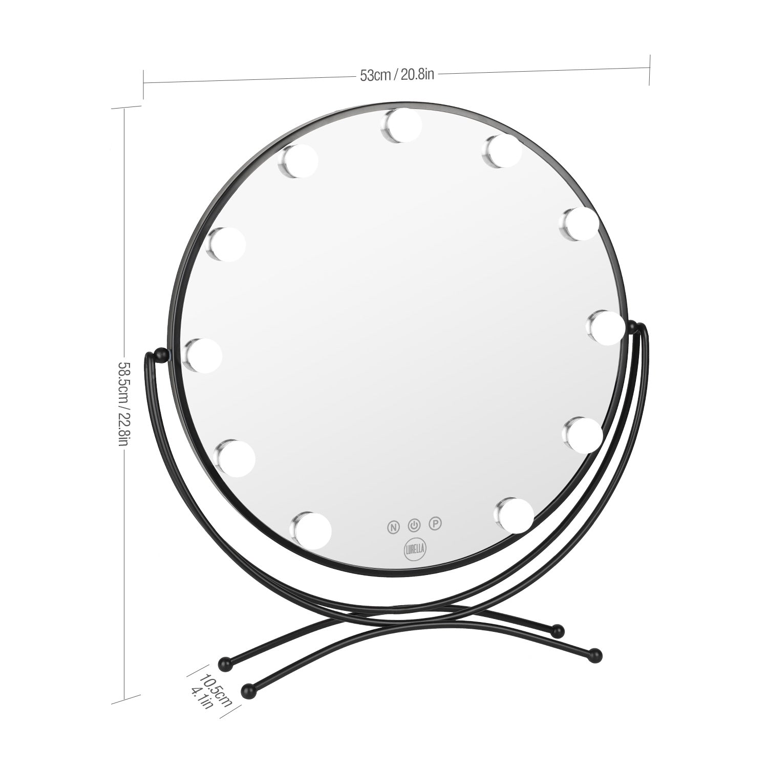 11 Bulb Round Vanity Mirror Jet Black Lurella Cosmetics