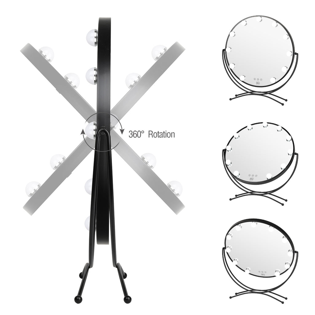 11 Bulb Round Vanity Mirror - Jet Black - Lurella Cosmetics