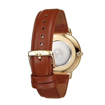 JACE - &quot;HAVANA&quot; MEN`S LEATHER BAND WATCH