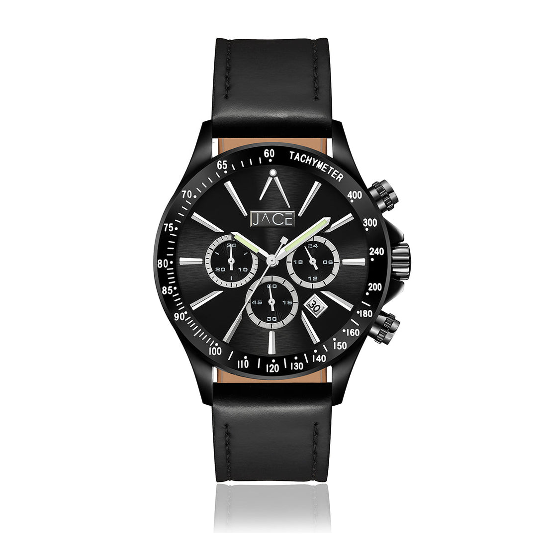 JACE - &quot;FREEPORT&quot; MEN`S LEATHER BAND CHRONOGRAPH WATCH