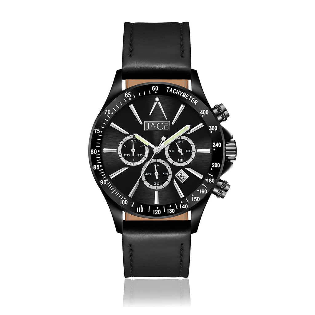 JACE - "FREEPORT" MEN`S LEATHER BAND CHRONOGRAPH WATCH