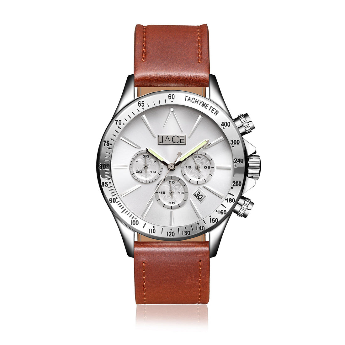 JACE - &quot;KATHMANDU&quot; MEN`S LEATHER BAND CHRONOGRAPH WATCH