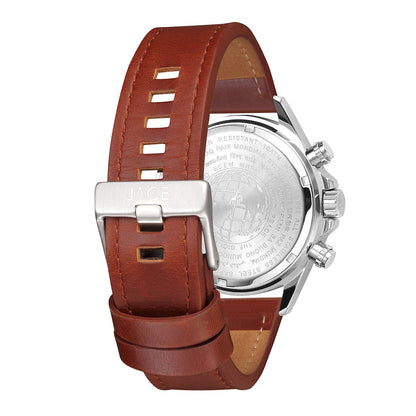 JACE - &quot;KATHMANDU&quot; MEN`S LEATHER BAND CHRONOGRAPH WATCH