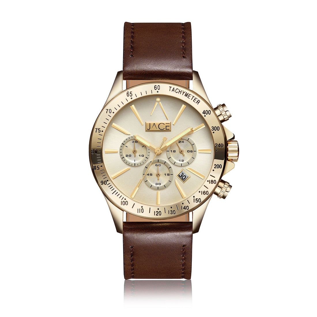 JACE - &quot;ZAGREB&quot; MEN`S LEATHER BAND CHRONOGRAPH WATCH