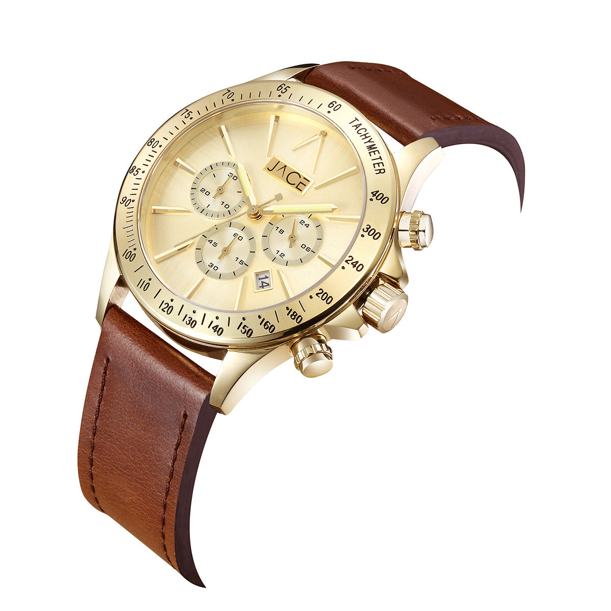 JACE - &quot;ZAGREB&quot; MEN`S LEATHER BAND CHRONOGRAPH WATCH