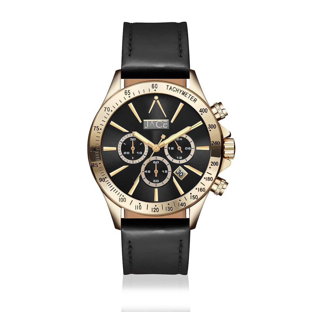 JACE - &quot;SANTA CRUZ&quot; MEN`S LEATHER BAND CHRONOGRAPH WATCH