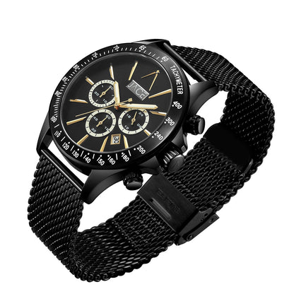 JACE - &quot;ROSEAU&quot; MEN`S MESH BAND CHRONOGRAPH WATCH