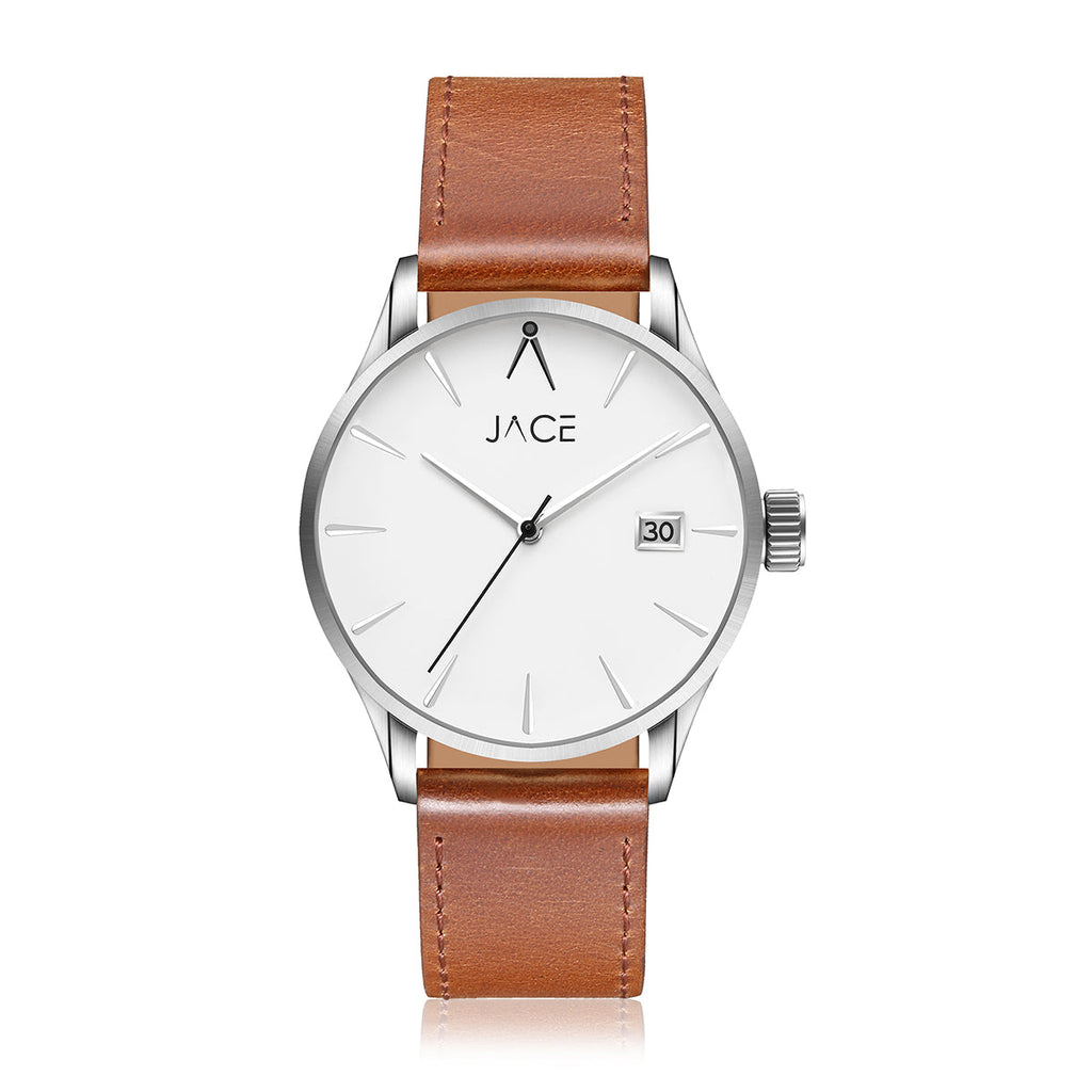JACE - "MANTA" MEN`S LEATHER BAND WATCH