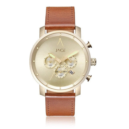 JACE - &quot;MELBOURNE&quot; MEN`S LEATHER BAND CHRONOGRAPH WATCH