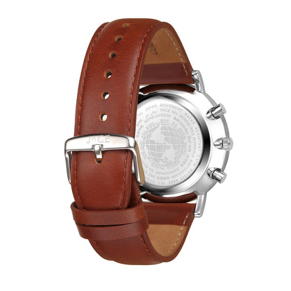 JACE - &quot;MORESBY&quot; MEN`S LEATHER BAND CHRONOGRAPH WATCH