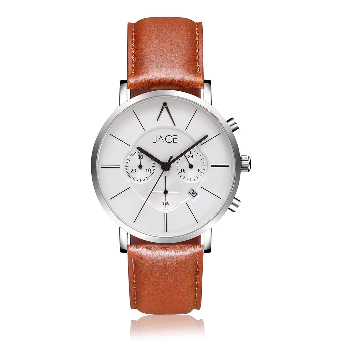 JACE - &quot;MORESBY&quot; MEN`S LEATHER BAND CHRONOGRAPH WATCH